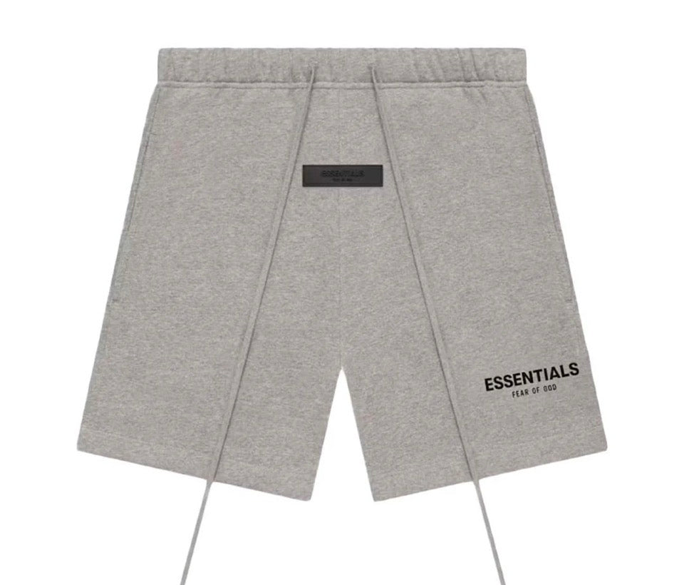 FEAR OF GOD Essentials shorts. Colored grey.