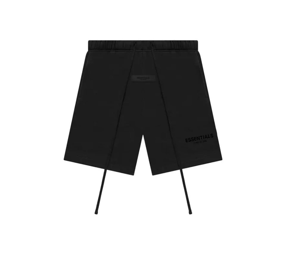 FEAR OF GOD Essentials shorts. Colored black.